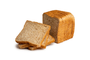 Cutout of sliced whole wheat bread isolated on white background with clipping path.