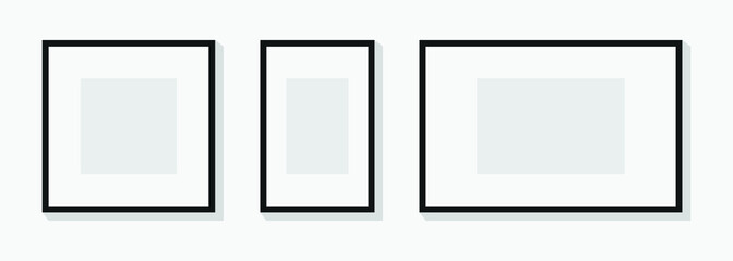 3 different picture frames vector, realistic picture frames collection, set of frames on a wall