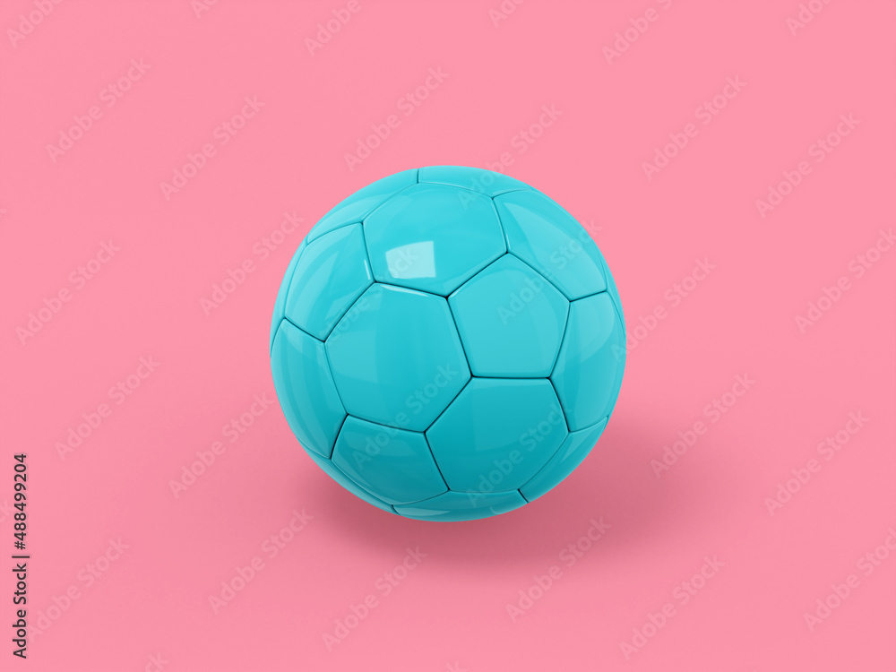 Poster blue mono color football on a pink solid background. minimalistic design object. 3d rendering icon u