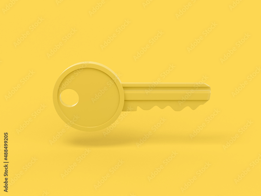 Fototapete Yellow single color key on yellow monochrome background. Minimalistic design object. 3d rendering icon ui ux interface element.