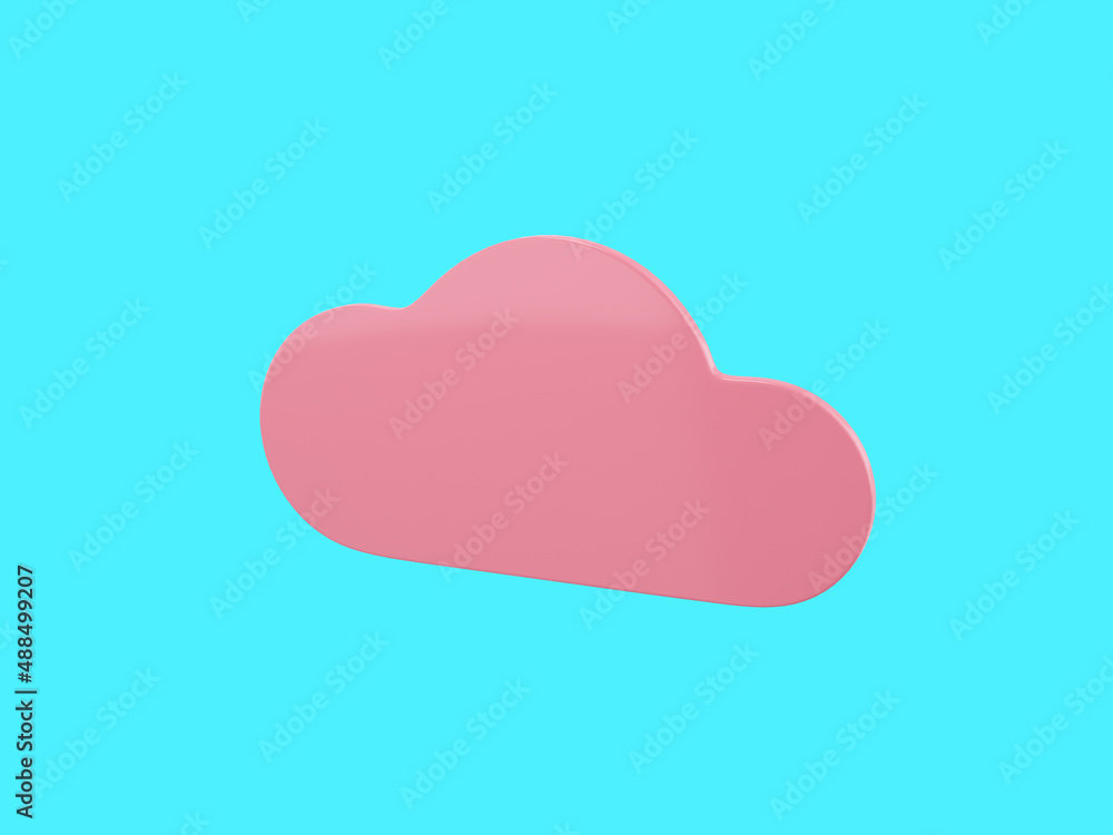 Poster pink single color cloud half view on blue monochrome background. minimalistic design object. 3d rend