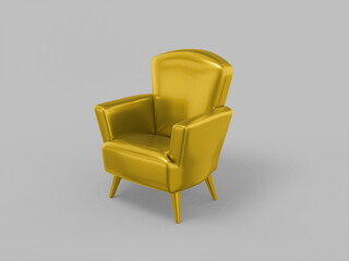 Fototapeta premium Golden mono color armchair on a gray solid background. Minimalistic design object. 3d rendering icon ui ux interface element.