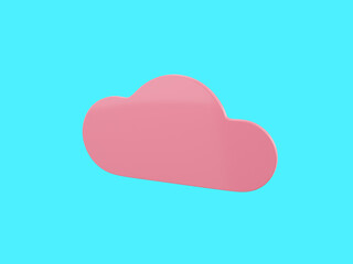 Pink single color cloud half view on blue monochrome background. Minimalistic design object. 3d rendering icon ui ux interface element.