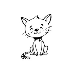 Cute cartoon kitten isolated on white background.Cat outline.Doodle illustration