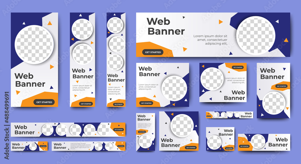 Aufkleber business banner design web template set, horizontal header web banner. blue and white. cover header 