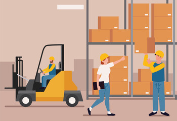 warehouse interior with people