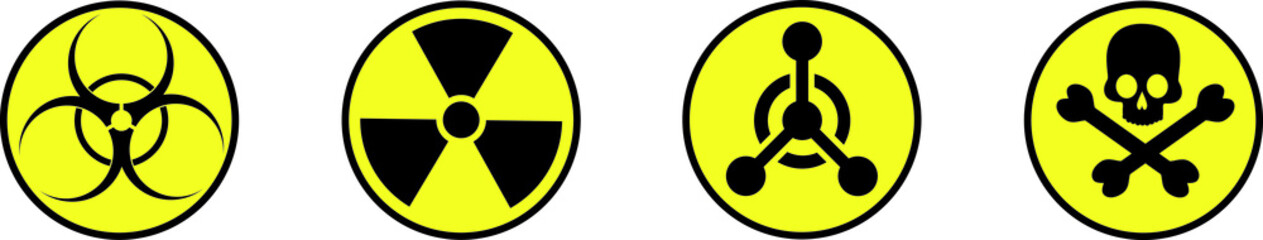 Nuclear Radiation chemical biological icon set, Toxic sign, Biohazard symbol - obrazy, fototapety, plakaty