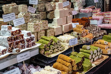 Oriental Arabic Turkish Sweets and dessert at the market.