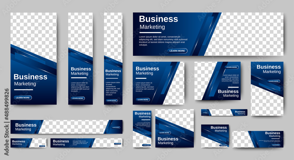 Poster abstract banner design web template set, horizontal header web banner. modern gradient blue cover he