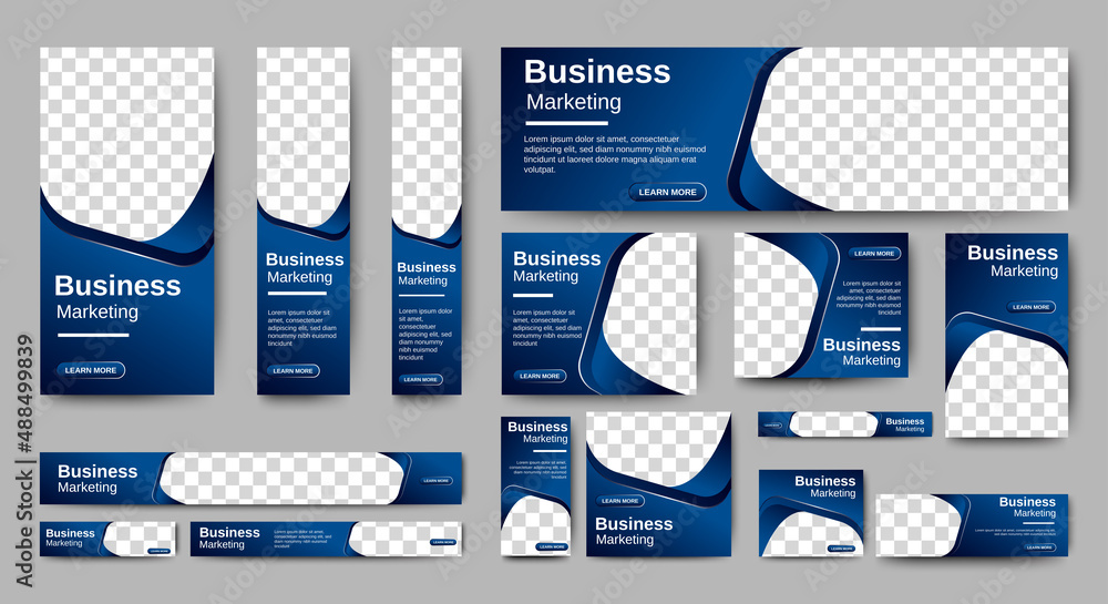 Aufkleber abstract banner design web template set, horizontal header web banner. modern gradient blue cover he