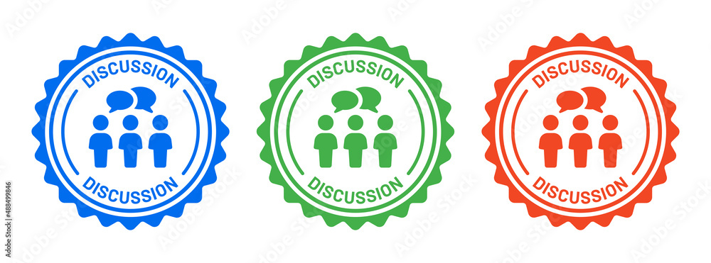 Poster discussion icon vector illustration. team discussion icon on round design.