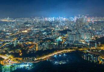 Night scenery of aerial view of Hong Kong city