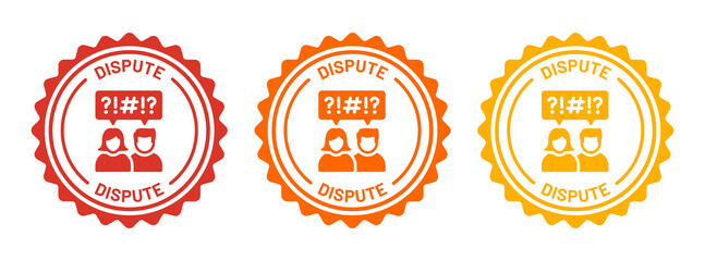 Fototapeta na wymiar Dispute icon on round badge design. Argue, quarrel or angry icon set.