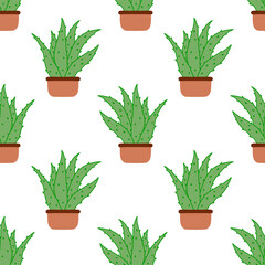 Seamless pattern with cute cartoon cactus. Vector illustration, isolated on a white background. Scandinavian style flat design. Concept for children print.