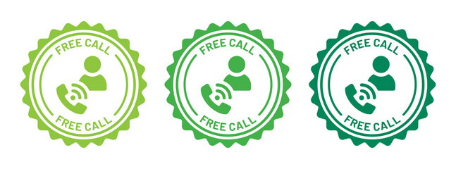 Free call icon on badge design. Phone call with user icon vector illustration.
