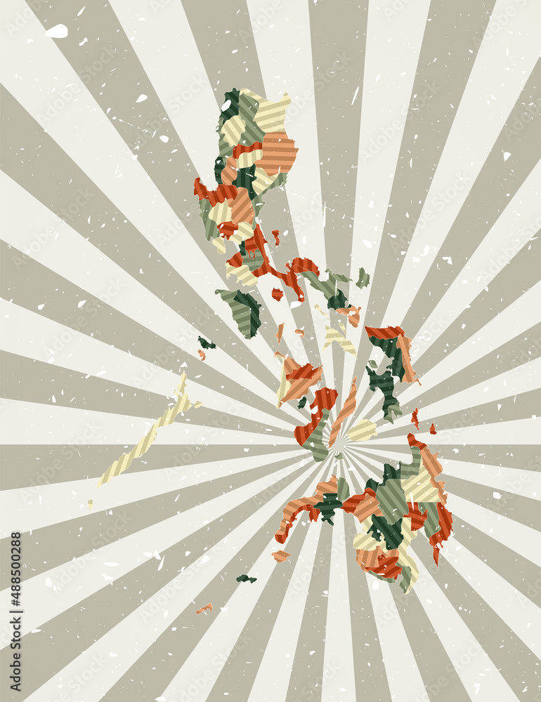 Poster philippines vintage map. grunge poster with a map of the country in a retro color palette. the shape