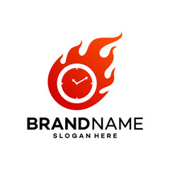Fire Clock Icon Element. Flame Logo Design Template Illustration Vector