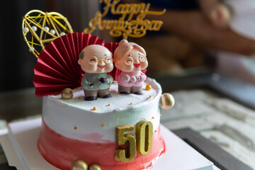 Local lifestyle Chinese style 50 years anniversary cake decoration for parents