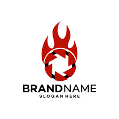Fire Camera Icon Element. Flame Logo Design Template Illustration Vector