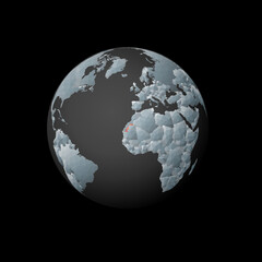 Low poly globe centered to Western Sahara. Red polygonal country on the globe. Satellite view of Western Sahara. Astonishing vector illustration.