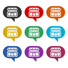 Antique treasure chest icon or logo, color set