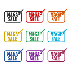 Mega sale sticker icon or logo, color set