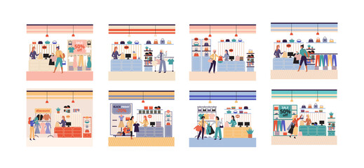 Obraz premium Woman in clothing store on black friday. Seasonal discount offers clothes on sale. Closeout in boutique. Happy shopaholic makes purchase. Satisfied female customer with shopping bags in fashion market