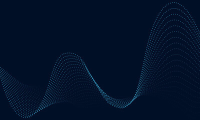 Abstract wavy dotted curved line, irregular blue gradient faded sound wave. Dark technology background. Digital data visualization. Tech, business, science concept. Banner, presentation, template.