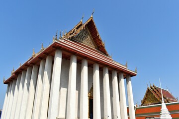 Naklejka premium Temple hall of Wat Saket. Is the place of the Golden Meditating Buddha statue. Located in Bangkok, THAILAND.