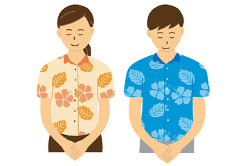 会釈する沖縄の若い男女