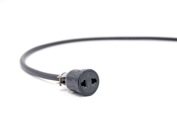 Female electrical plug connecter with VCT cable isolated on white background.