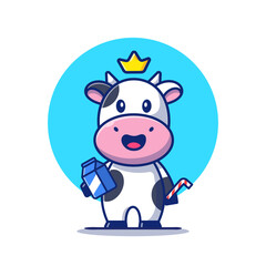 Obraz na płótnie Canvas Cute Cow Holding Milk Box And Straw Cartoon Vector Icon Illustration. Animal Food Icon Concept Isolated Premium Vector. Flat Cartoon Style