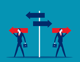 Business team different directions under the street sign