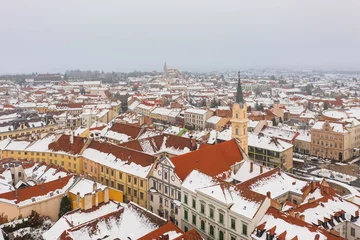 Deurstickers Aerial view about Church of St. Michael at Sopron, Hungary. Winter cityscape. © János Illési