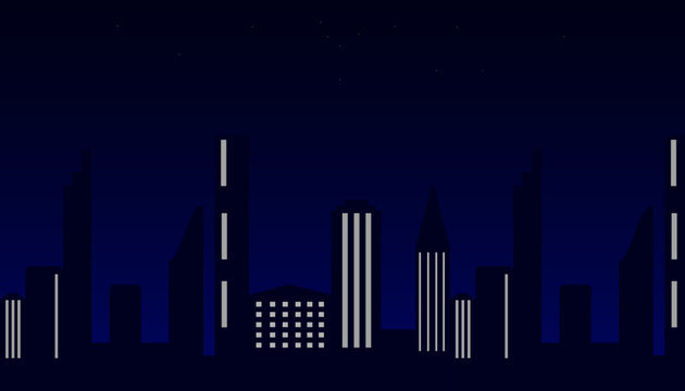 city at night skyscrapers lighting, blue sky