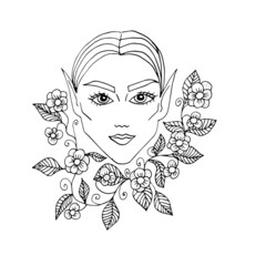 girl's face in colors black and white