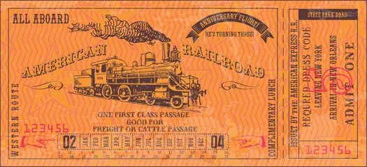 Fotobehang vector image of old vintage american western rail train ticket © Олег Резник