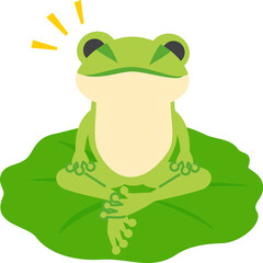 蓮の葉の上に胡坐をかくカエルのキャラクター