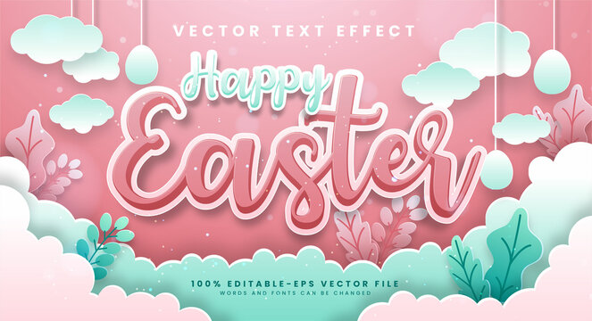 Happy Easter Editable Text Style Effect With Paper Cut Style.