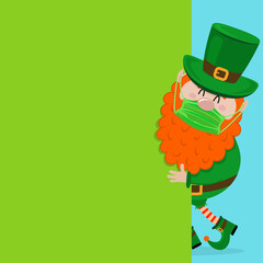 Happy St. Patrick's Day - copy space poster. Leprechaun in face mask.