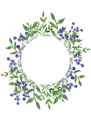 Fototapeta premium Watercolor spring; summer frame with green leaves and branches of gypsophila, for wedding greetings, wallpapers, background. Green herbs, branches, leaves, plants;