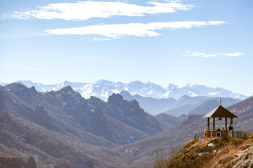 Fototapeta na wymiar place for meditation, beautiful view of the mountains