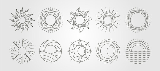 set of sun vector line art logo symbol design, abstract sun bundle illustration design