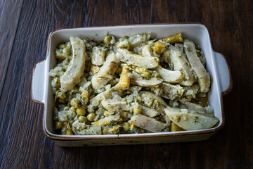 Artichoke with Asparagus Slices and Green Peas with Olive oil Turkish Style.