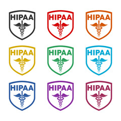 HIPAA shield icon or logo, color set