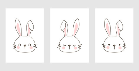 Easter bunny rabbit cartoons on white backgrounds vector. Nursery wall decoration.