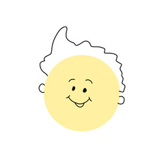 Smile face yellow vector happy. a cheerful face in the style of minimalism with curls. for postcards, websites, souvenirs and t-shirt design