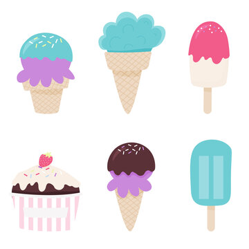 Set of ice cream on white background