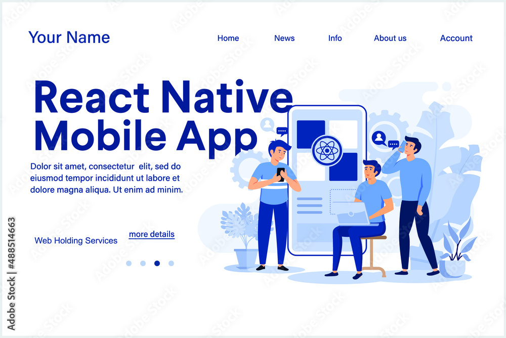 Poster react native mobile apps development concept with modern flat style
