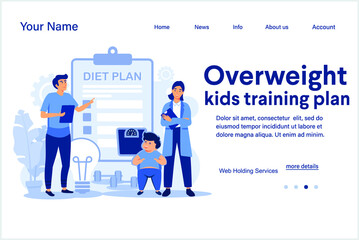 Overweight kids training plan abstract concept vector illustration. Landing Page template 